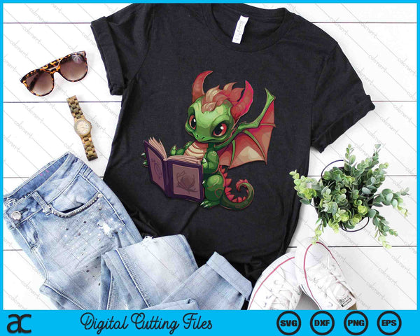 Cute Dragon Reading Book SVG PNG Digital Cutting Files