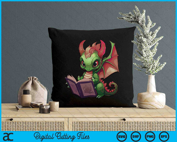 Cute Dragon Reading Book SVG PNG Digital Cutting Files