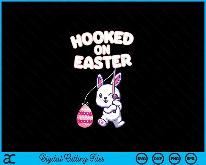 Cute Easter Bunny Fishing for Eggs Fun Holiday Art SVG PNG Digital Printable Files