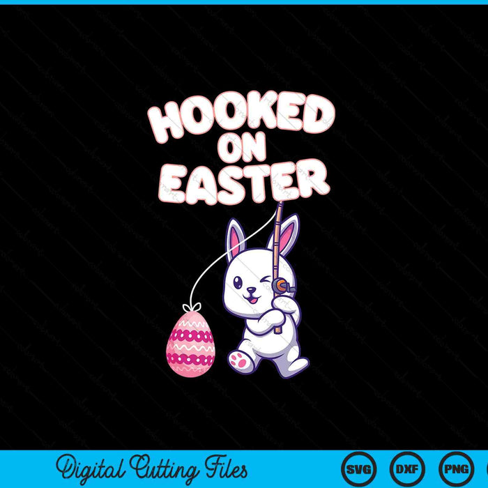 Cute Easter bunny fishing for eggs fun holiday art SVG cut file