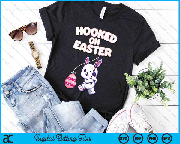 Cute Easter Bunny Fishing for Eggs Fun Holiday Art SVG PNG Digital Printable Files