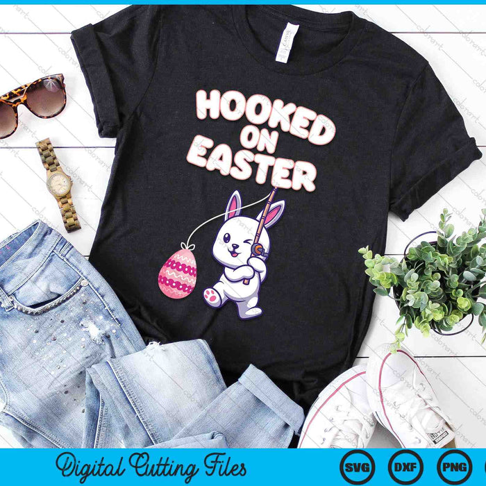 Cute Easter Bunny Fishing for Eggs Fun Holiday Art SVG PNG Digital Printable Files