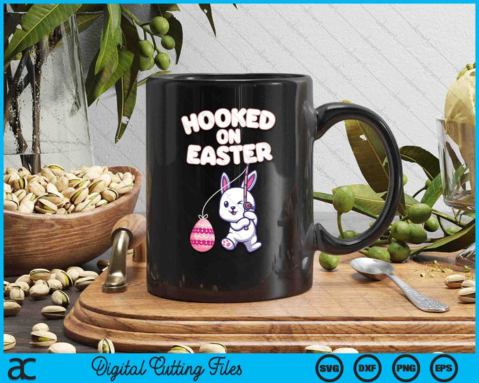 Cute Easter Bunny Fishing for Eggs Fun Holiday Art SVG PNG Digital Printable Files
