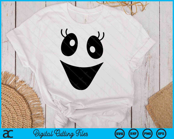 Lindo traje de cara de fantasma femenino para disfraces de Halloween SVG PNG archivos de corte digital