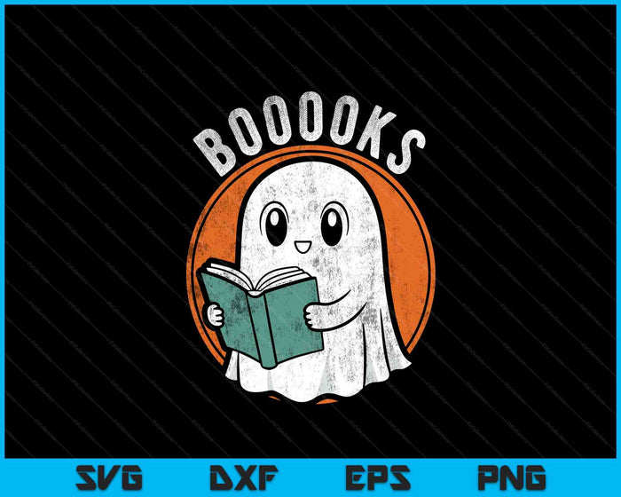 Cute Ghost Book Reading Books Lover Retro Halloween Teacher SVG PNG Digital Printable Files