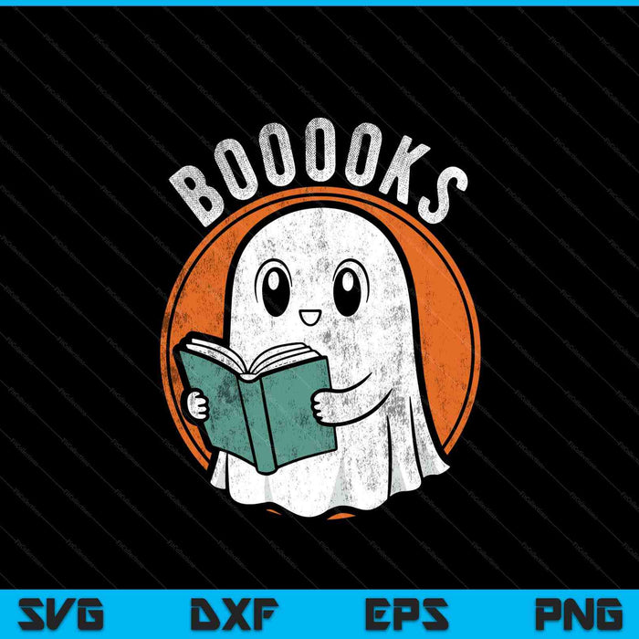 Cute ghost book reading books lover retro Halloween teacher SVG PNG cut file for Cricut