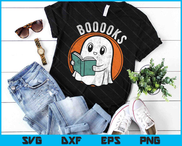 Cute Ghost Book Reading Books Lover Retro Halloween Teacher SVG PNG Digital Printable Files