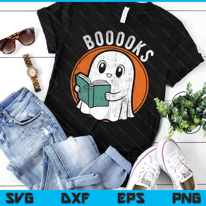 Cute Ghost Book Reading Books Lover Retro Halloween Teacher SVG PNG Digital Printable Files