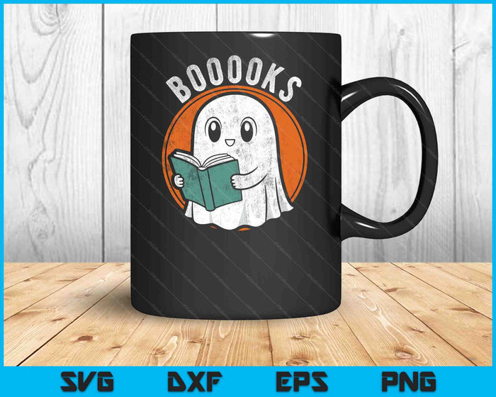 Cute Ghost Book Reading Books Lover Retro Halloween Teacher SVG PNG Digital Printable Files