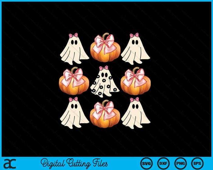 Cute Ghost Florals Pink Coquette Bows Pumpkins Halloween SVG PNG Digital Cutting File