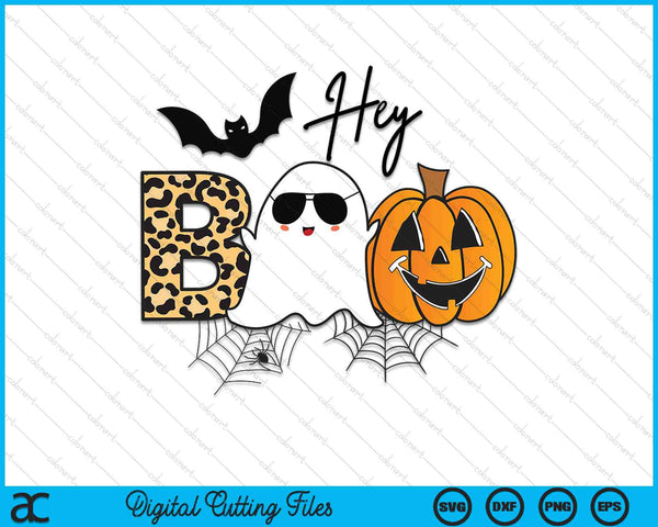 Lindo fantasma Halloween calabaza cara Hey Boo divertido Halloween SVG PNG cortando archivos imprimibles