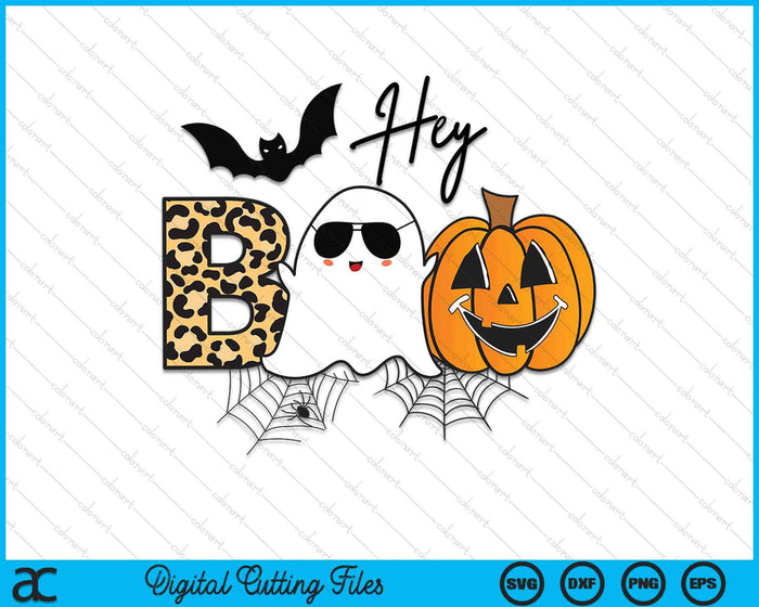 Schattig Ghost Halloween pompoen gezicht Hey Boo grappige Halloween SVG PNG snijden afdrukbare bestanden