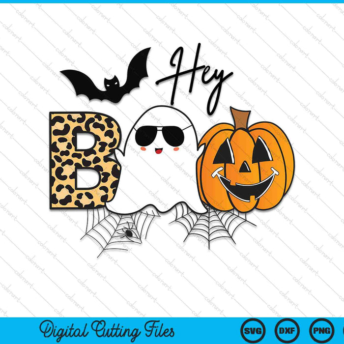 Lindo fantasma Halloween calabaza cara Hey Boo divertido Halloween SVG PNG cortando archivos imprimibles