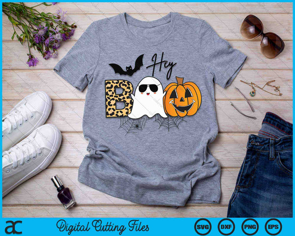 Cute Ghost Halloween Pumpkin Face Hey Boo Funny Halloween SVG PNG Cutting Printable Files - on a t-shirt