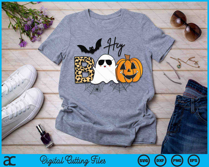 Cute Ghost Halloween Pumpkin Face Hey Boo Funny Halloween SVG PNG Cutting Printable Files
