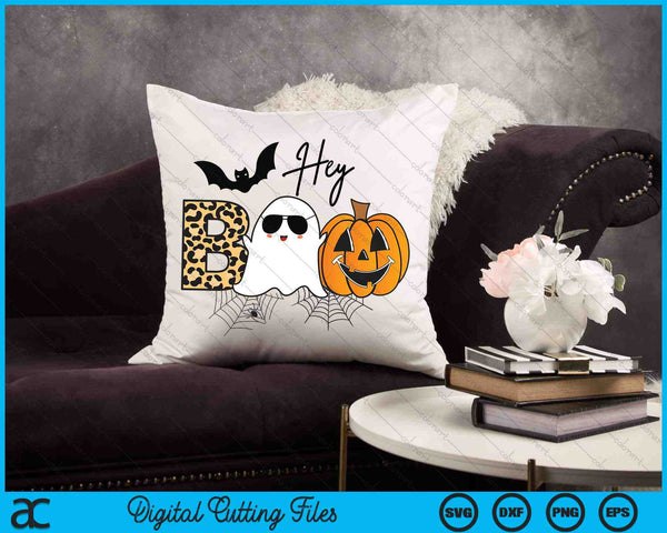 Cute Ghost Halloween Pumpkin Face Hey Boo Funny Halloween SVG PNG Cutting Printable Files