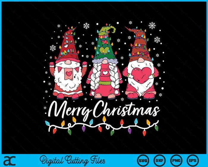 Cute Gnomes Merry Christmas Light Family Gnome Xmas Matching SVG PNG Digital Printable Files