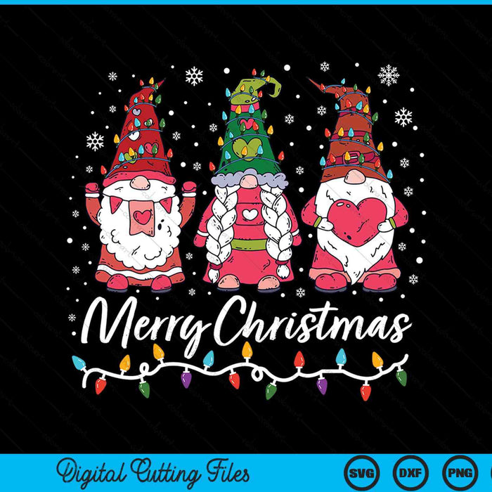 Cute gnomes merry Christmas light family gnome Xmas matching SVG cut file