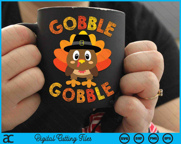 Cute Gobble Gobble Turkey Pilgrim Thanksgiving SVG PNG Digital Cutting Files