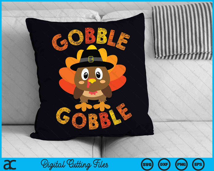 Cute Gobble Gobble Turkey Pilgrim Thanksgiving SVG PNG Digital Cutting Files