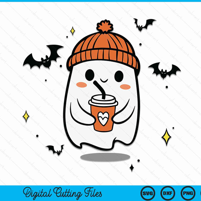 Cute Halloween ghost coffee SVG cut file