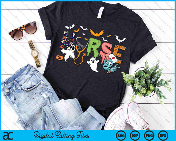 Cute Halloween Nurse Shirt Nursing Zombie SVG PNG Cutting Printable Files - on a t-shirt
