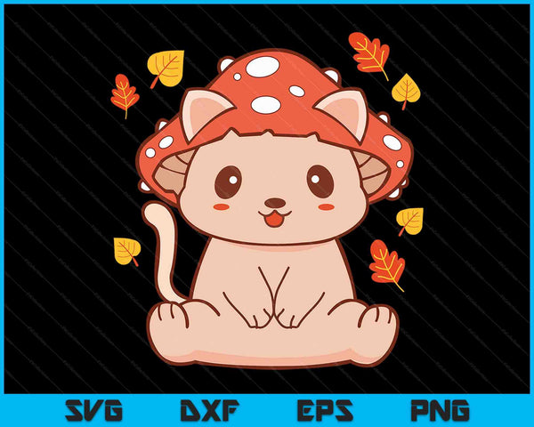 Schattig Kawaii Paddestoel Kat Esthetische Paddestoel Kitten SVG PNG Digitale Snijbestanden