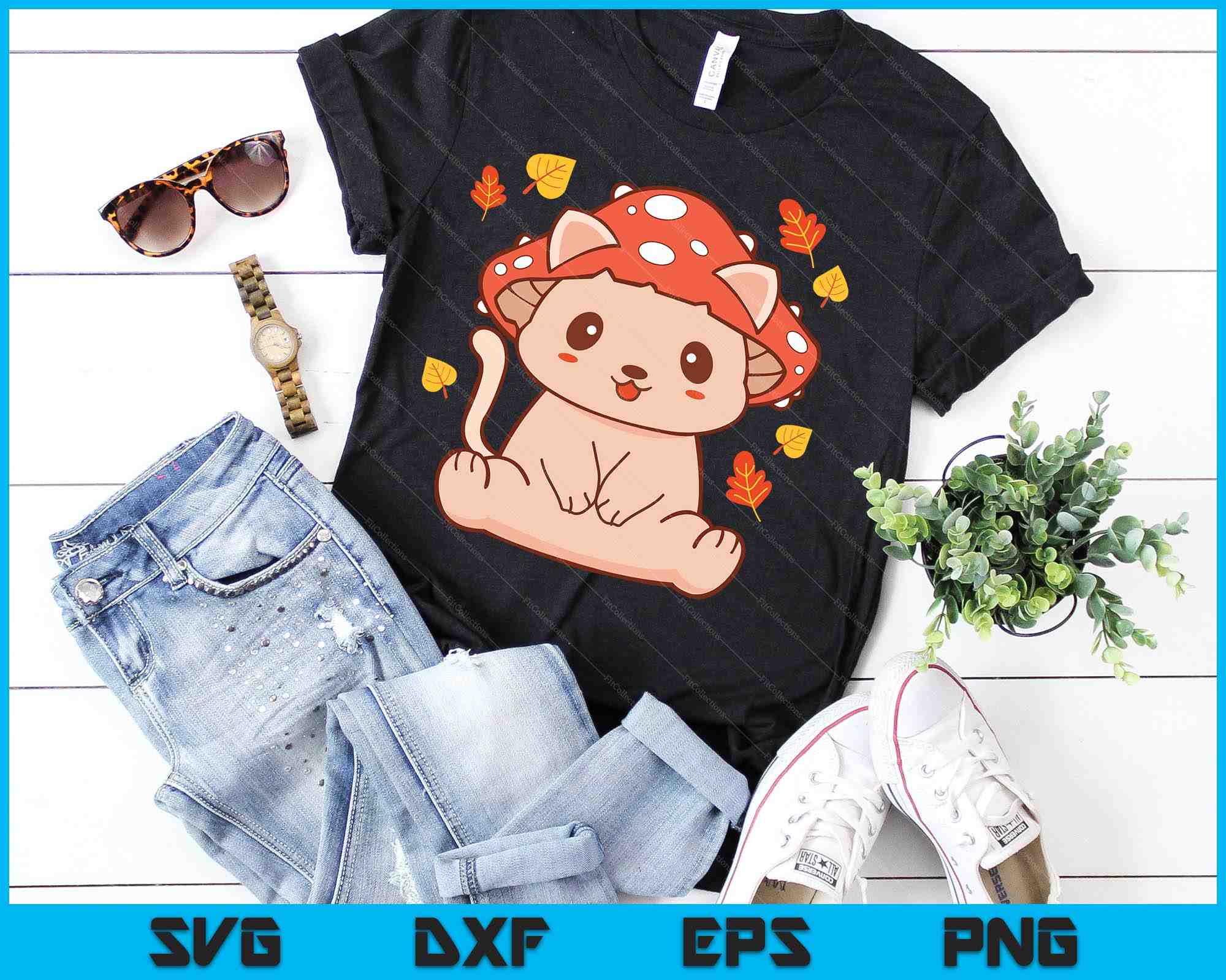 Design PNG E SVG De Kawaii Gato Plano Para Camisetas