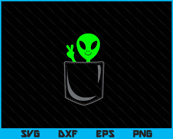 Schattige kleine Alien In Pocket Peace Sign Universe UFO SVG PNG digitale snijbestanden
