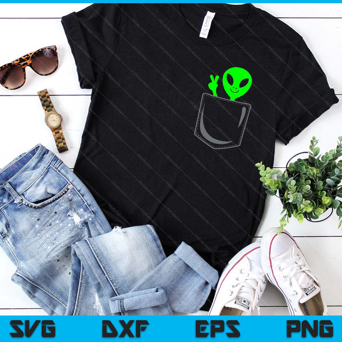 Schattige kleine Alien In Pocket Peace Sign Universe UFO SVG PNG digitale snijbestanden