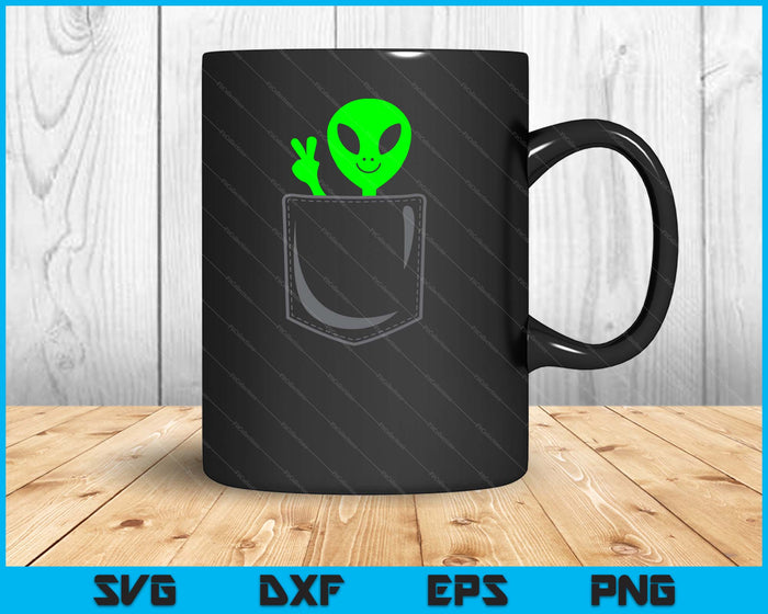 Schattige kleine Alien In Pocket Peace Sign Universe UFO SVG PNG digitale snijbestanden