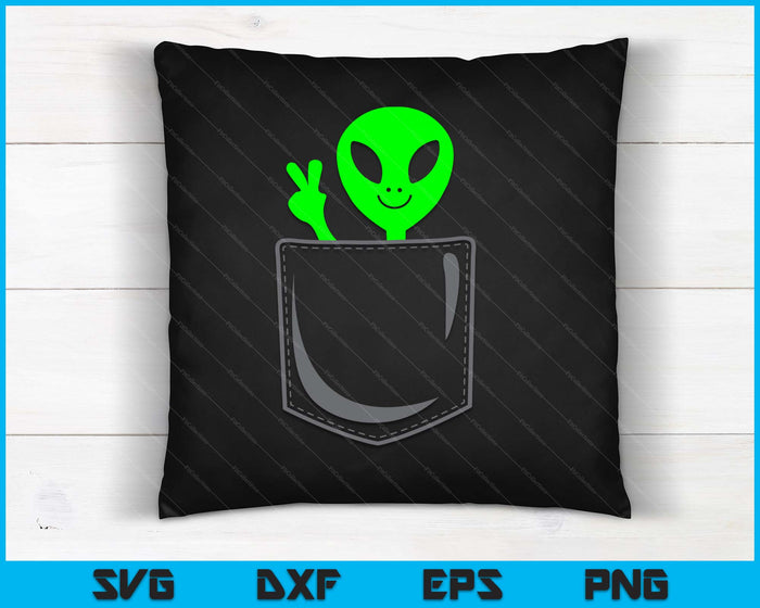 Schattige kleine Alien In Pocket Peace Sign Universe UFO SVG PNG digitale snijbestanden
