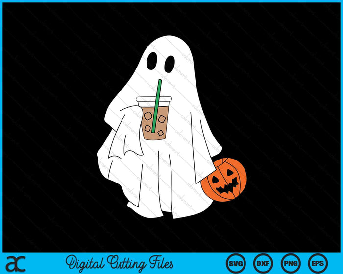 Schattige kleine geest drinken koffie Halloween Spooky seizoen SVG PNG digitale snijbestanden