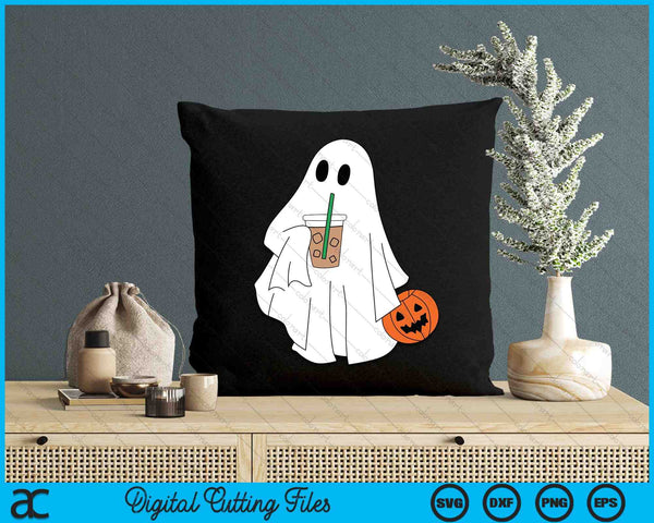 Cute Little Ghost Drinking Coffee Halloween Spooky Season SVG PNG Digital Cutting Files