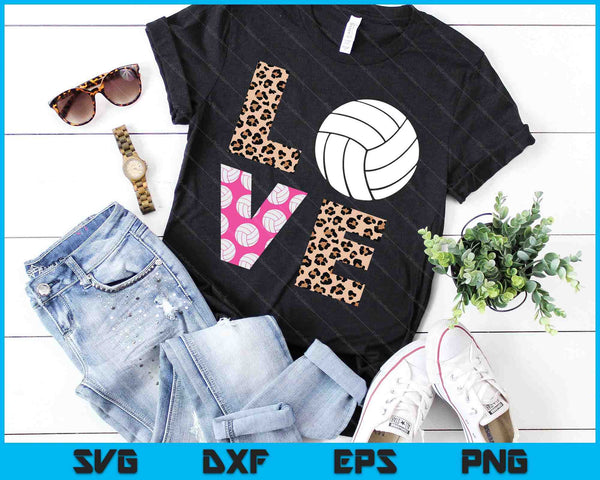 Cute Love Volleyball Leopard Print Women Ladies Volleyball SVG PNG Digital Printable Files