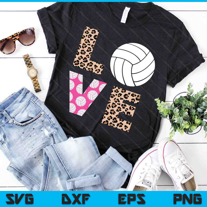Leuke liefde volleybal luipaard print vrouwen dames volleybal SVG PNG digitale afdrukbare bestanden