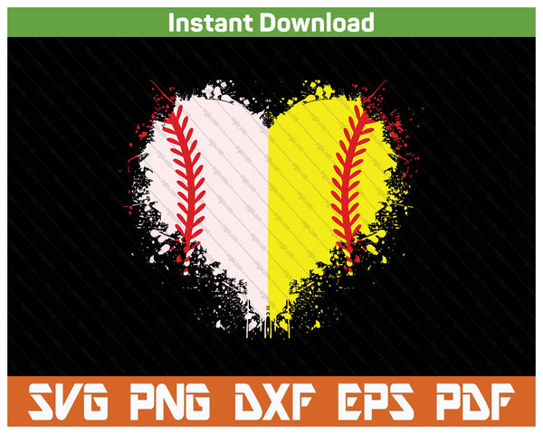 Cute Outlined Baseball Softball Heart Love SVG PNG Digital Printable Files
