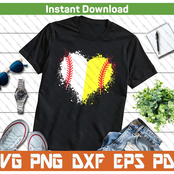 Cute Outlined Baseball Softball Heart Love SVG PNG Digital Printable Files