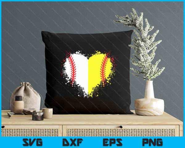 Cute Outlined Baseball Softball Heart Love SVG PNG Digital Printable Files