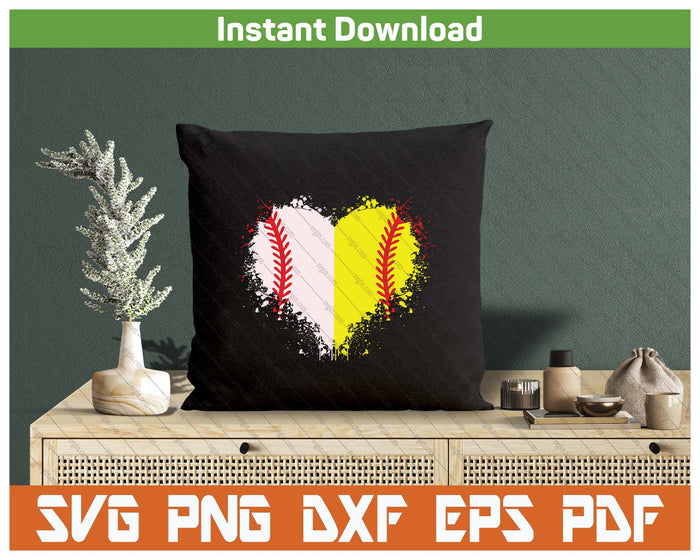 Cute Outlined Baseball Softball Heart Love SVG PNG Digital Printable Files