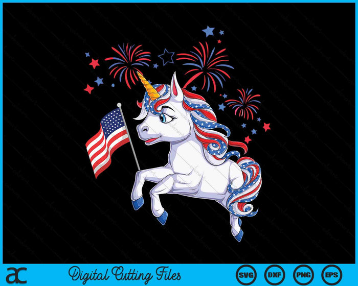 Cute Patriotic Americorn Unicorn Fireworks Girls 4th of July SVG PNG Digital Cutting Files