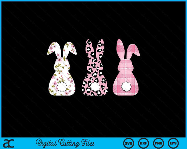 Cute pink leopard plaid flower happy Easter bunny rabbit SVG cut file