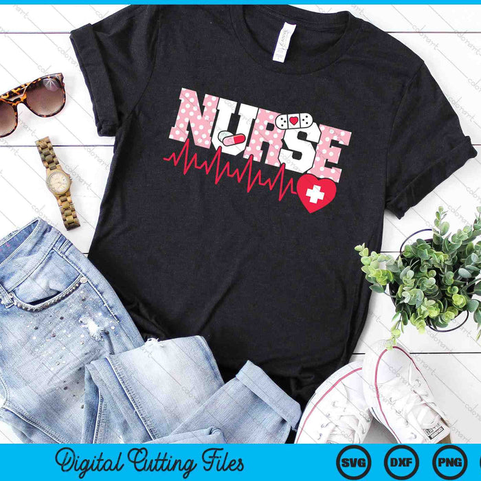 Cute Pink Nurse Heartbeat Nursing SVG PNG Digital Printable Files