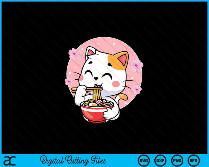 Cute Ramen Cat Kawaii Anime Sakura Pink SVG PNG Digital Printable Files