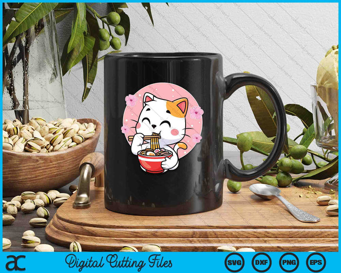 Cute Ramen Cat Kawaii Anime Sakura Pink SVG PNG Digital Printable Files