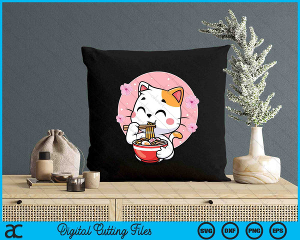 Cute Ramen Cat Kawaii Anime Sakura Pink SVG PNG Digital Printable Files