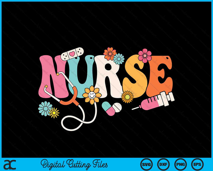 Cute Retro Groovy Nurse Flower Nursing SVG PNG Digital Printable Files