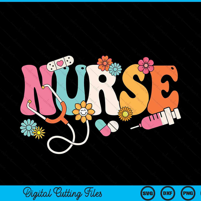 Cute retro groovy nurse flower nursing SVG cut file
