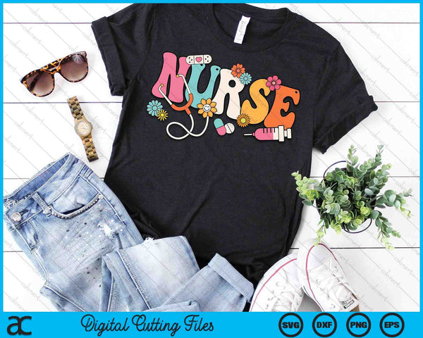 Cute Retro Groovy Nurse Flower Nursing SVG PNG Digital Printable Files