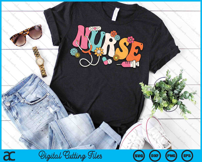 Cute Retro Groovy Nurse Flower Nursing SVG PNG Digital Printable Files